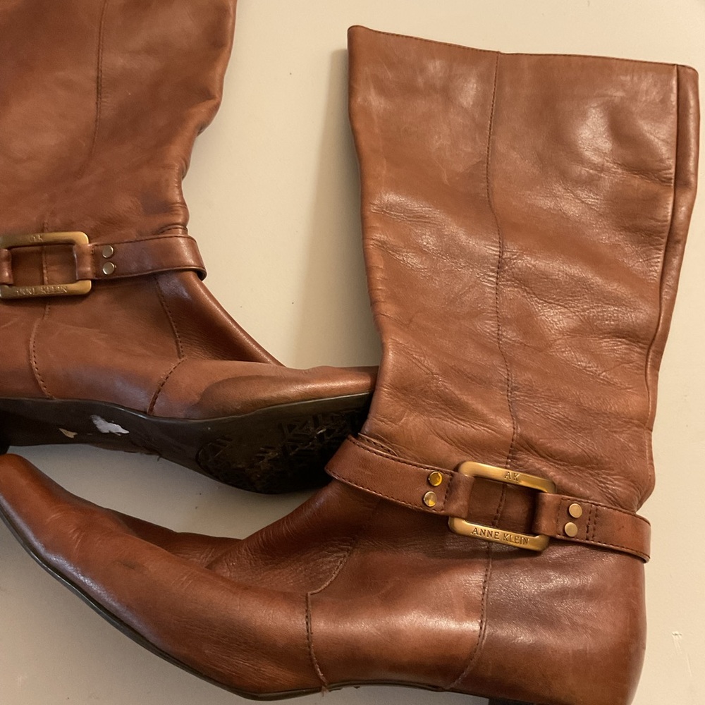 Anne Klein Women's Brown Leather Mid-Calf Riding Boots